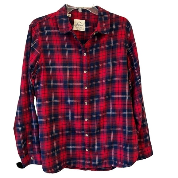 Red Navy JACHS NY Medium Flannel Long Sleeve Plaid Flurry Season - Picture 1 of 8